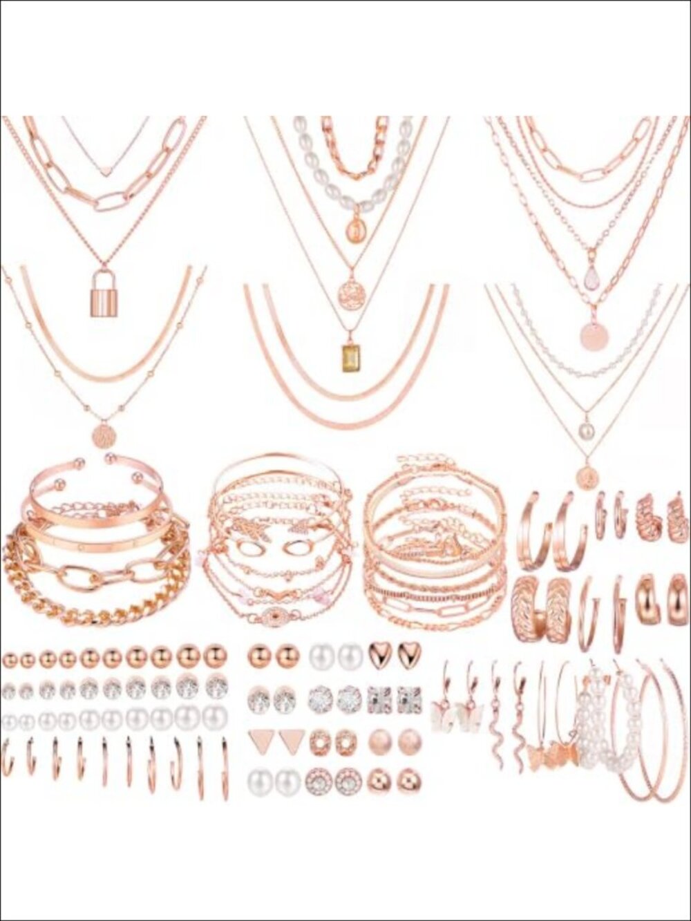 69 Pc Gold Jewelry Set for Women Hypoallergenic Necklaces Earrings Bracelets